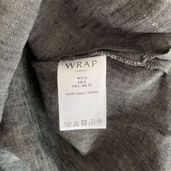 Wrap London Gray Linen Tunic Top Short Cuffed Sleeves Gray Size 2 Lagenlook - Picture 10 of 10